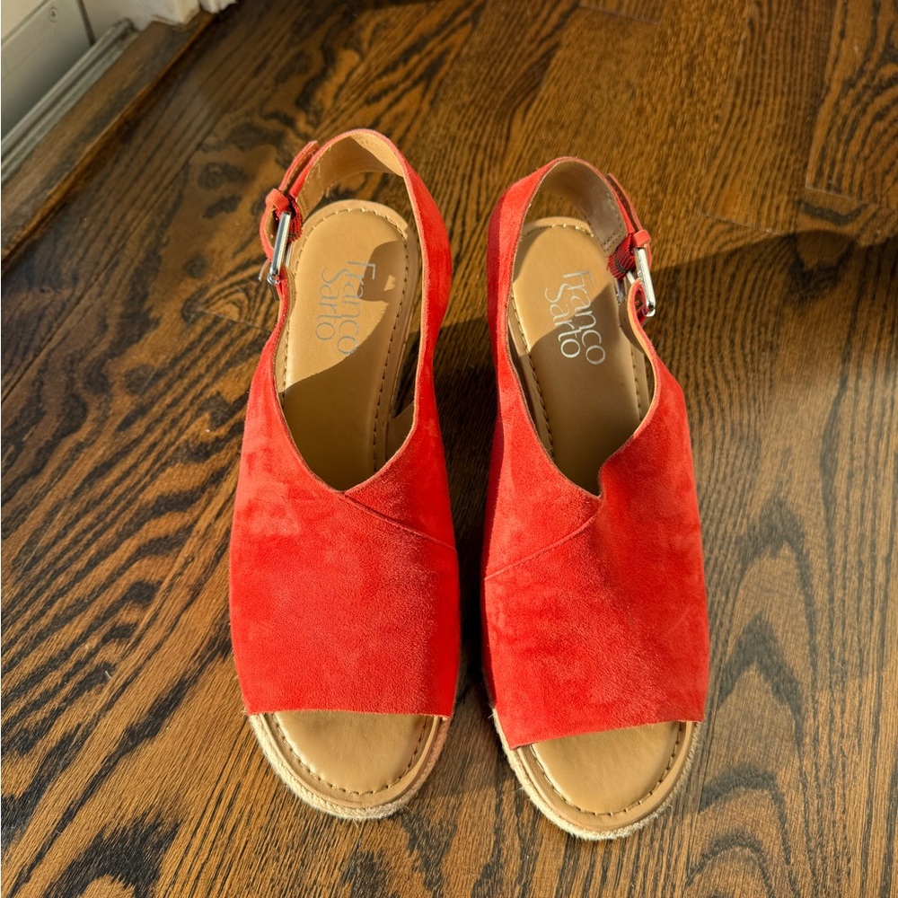Franco Sarto Orange Suede Sandals Open-Toe Ankle Strap